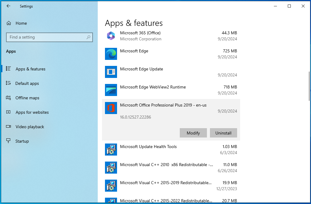 Expand the Microsoft Office window and choose Word
