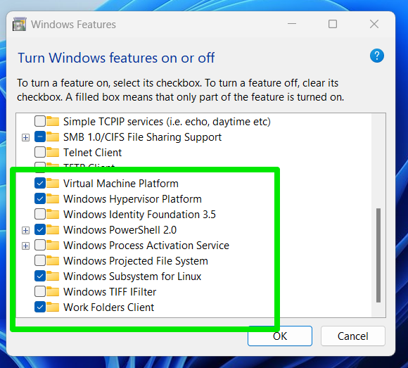 Once you see the Windows Feature dialog, check the boxes.