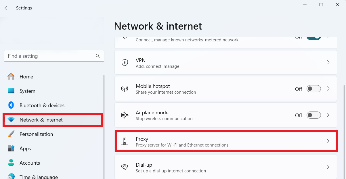 Choose the “Proxy” option from the list.