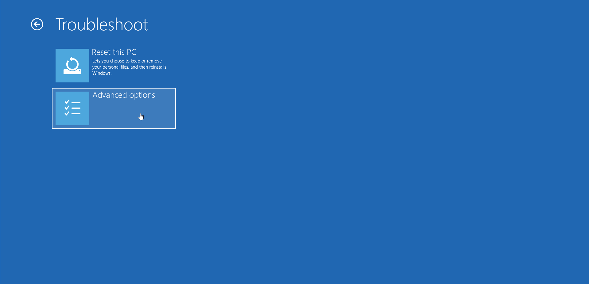 Click Advanced Options under Troubleshoot.