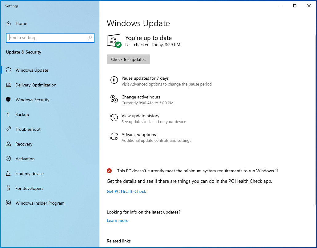 Click the Check for updates button.