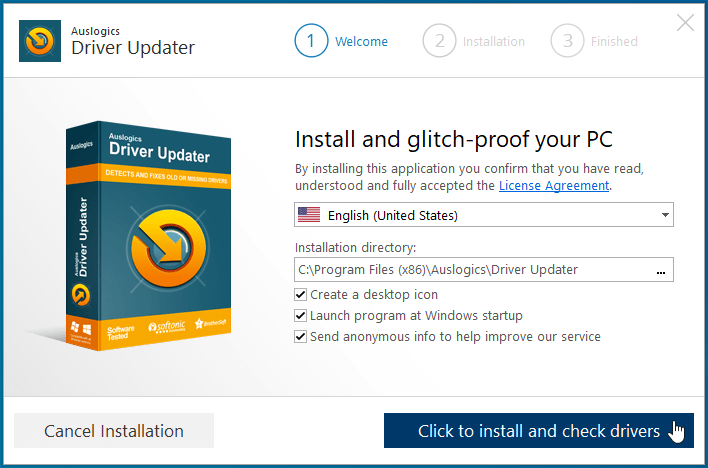 Click "Click to install and check drivers".
