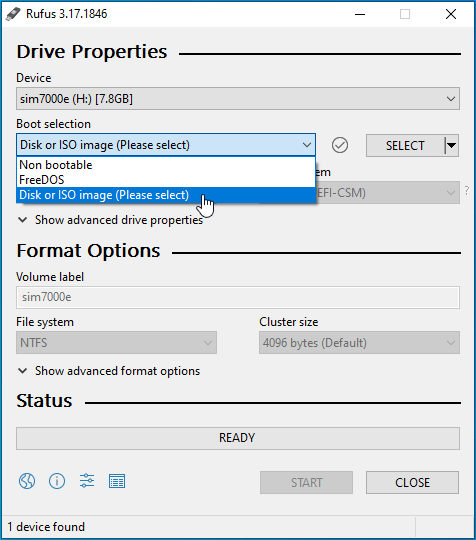 Select Disk or ISO image.