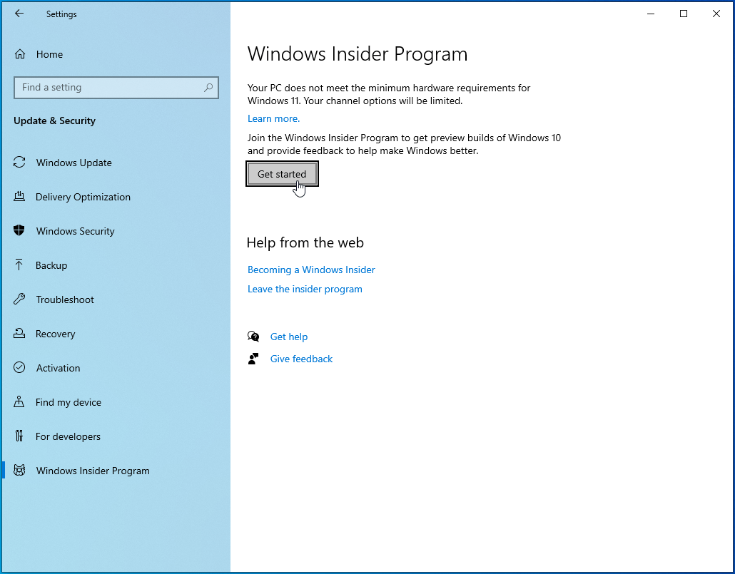 Click on the Get Started button.