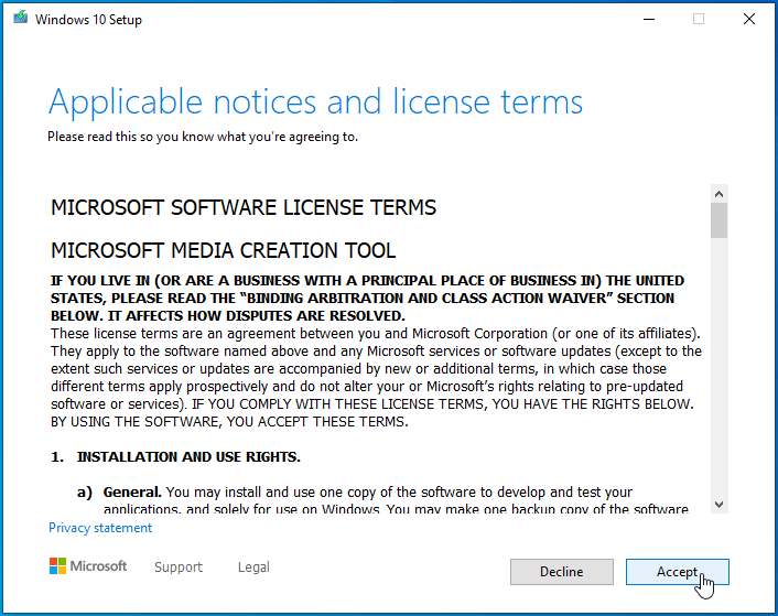 Accept the license agreement.