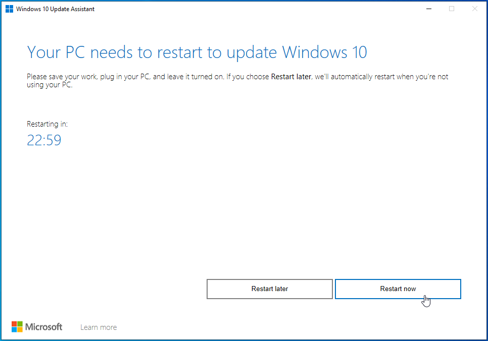 Click on the Restart Now button.