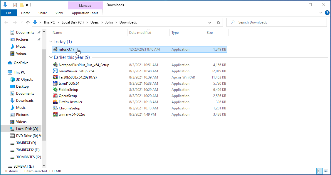 Double-click the app's setup file.