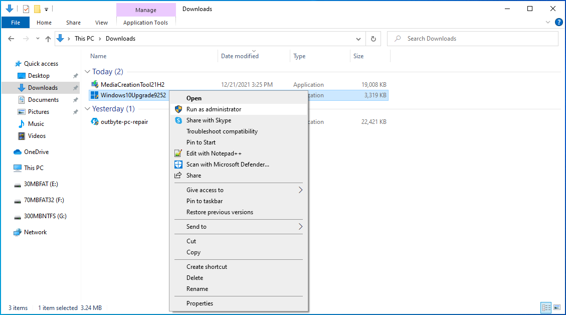 Choose Run as Administrator from the context menu.
