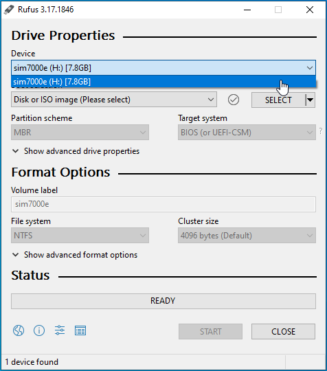 Select your USB device.