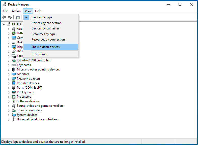 Select <i>Show hidden devices</i>
