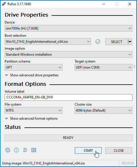 Click on the Start button.