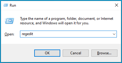 Type regedit into the Run box.
