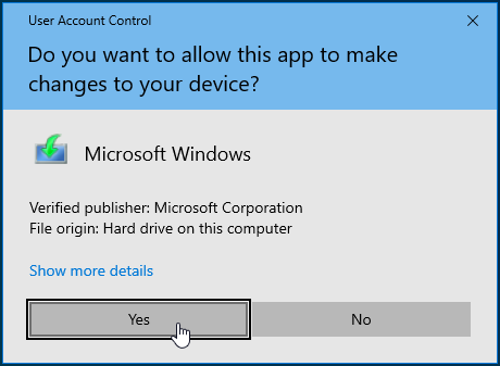 Click Yes in the UAC confirmation box.