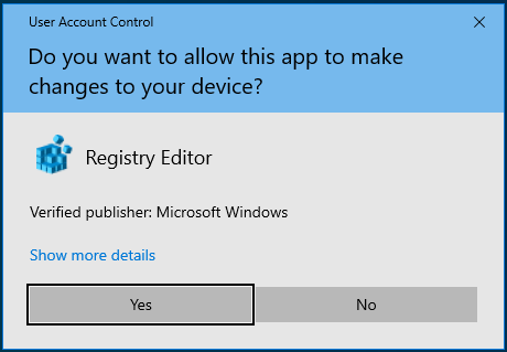 Click Yes to let the Registry Editor make changes to your system.