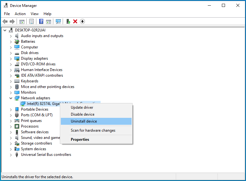 Click Uninstall Device once the context menu appears.