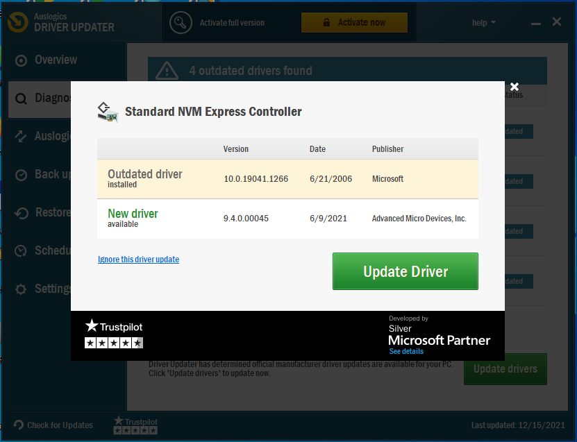 Click on the Update Driver button.