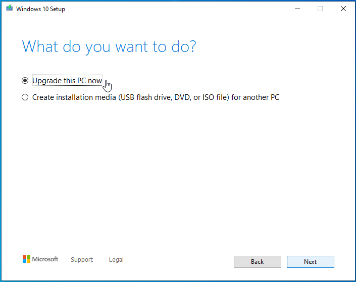 Select "Upgrade this PC now".