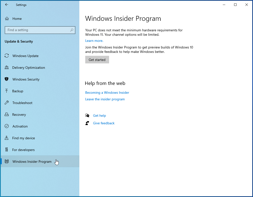 Click on Windows Insider Program.