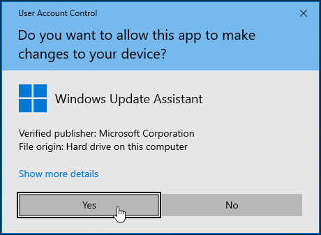 Click Yes in the UAC prompt.