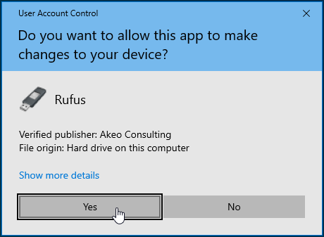 Click on Yes in the UAC prompt.