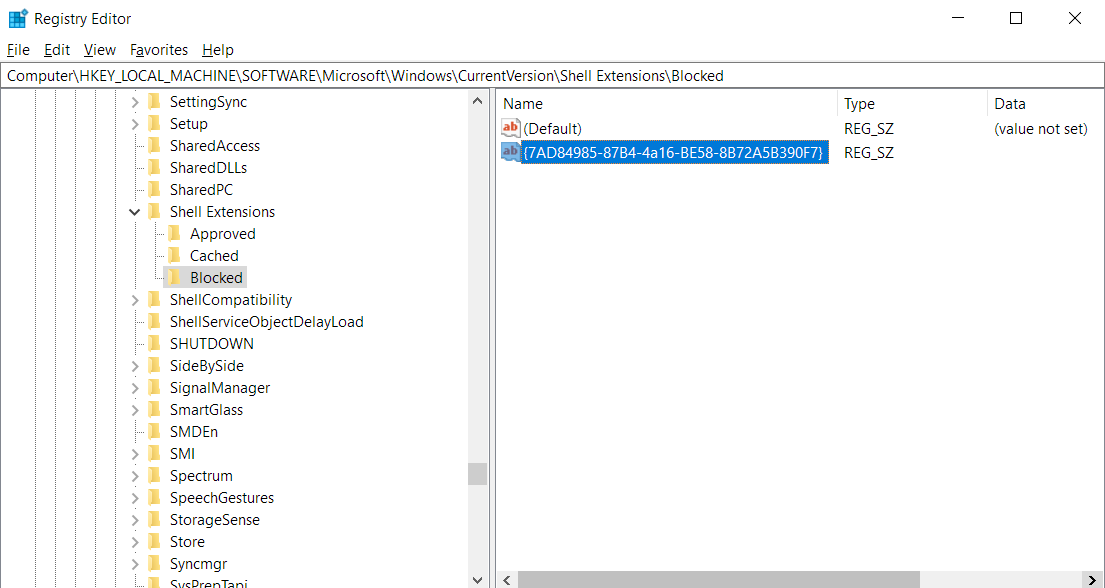 Create the new {7AD84985-87B4-4a16-BE58-8B72A5B390F7} value.