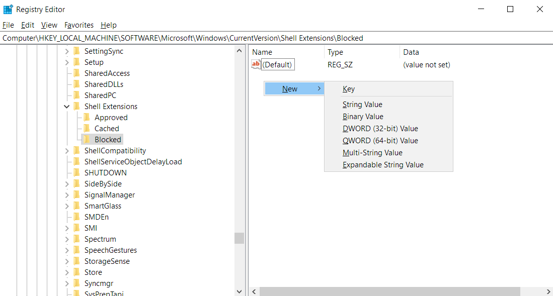 Right-click Blocked and select New.