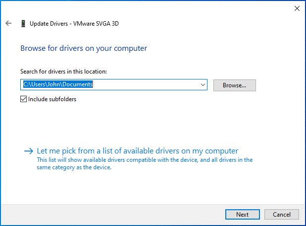 Browse your PC for the necessary drivers.
