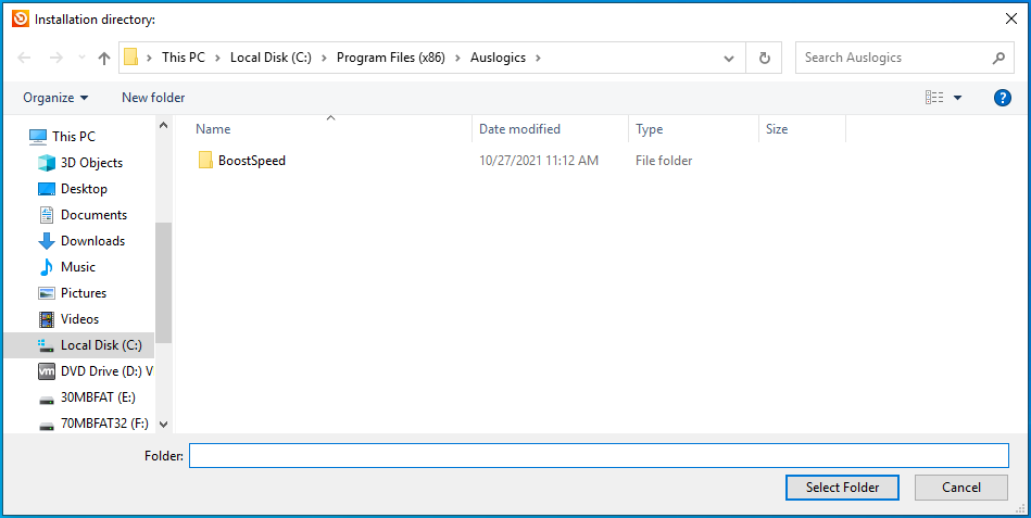 Choose an installation folder for the program.