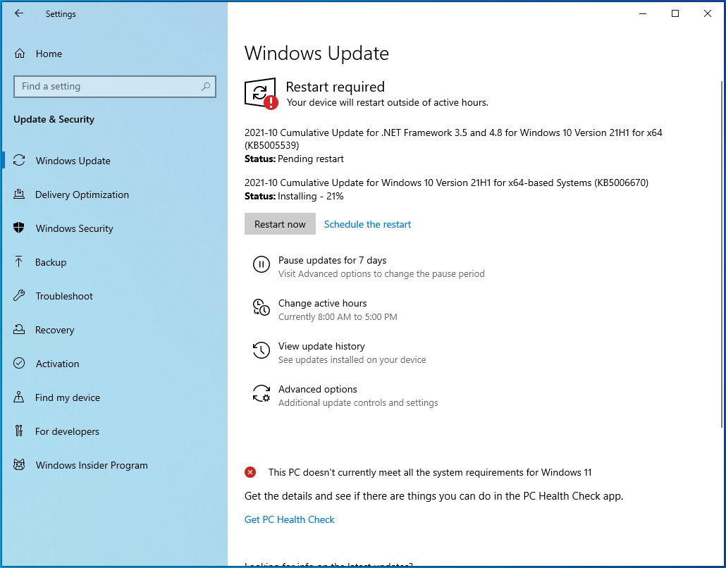 Click "Restart now" for the updates to be installed.