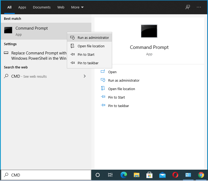 Select Run as Administrator in the context menu.