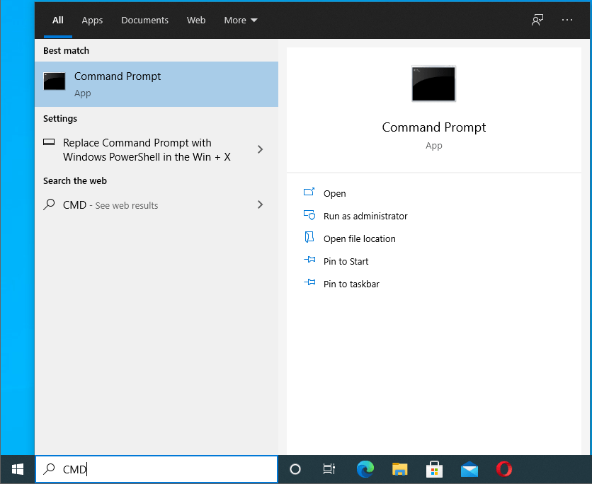 Type CMD into Search.