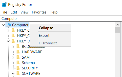 Right-click on “Computer” and select “Export”.