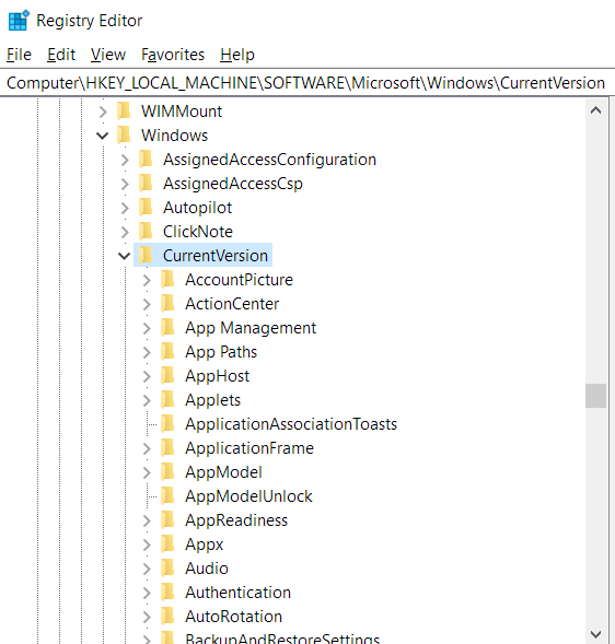 Expand the CurrentVersion folder.