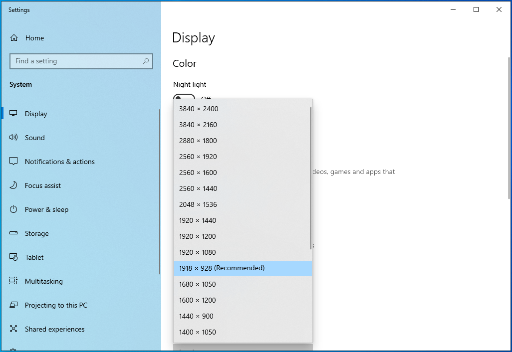 Choose a resolution.