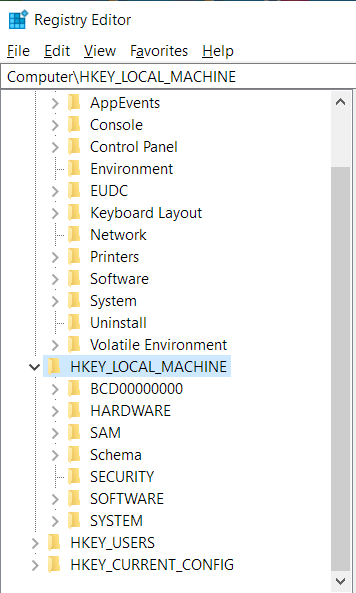 Find the <em>HKEY_LOCAL_MACHINE</em> folder and double-click it