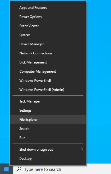 Select File Explorer from the Windows Start menu.