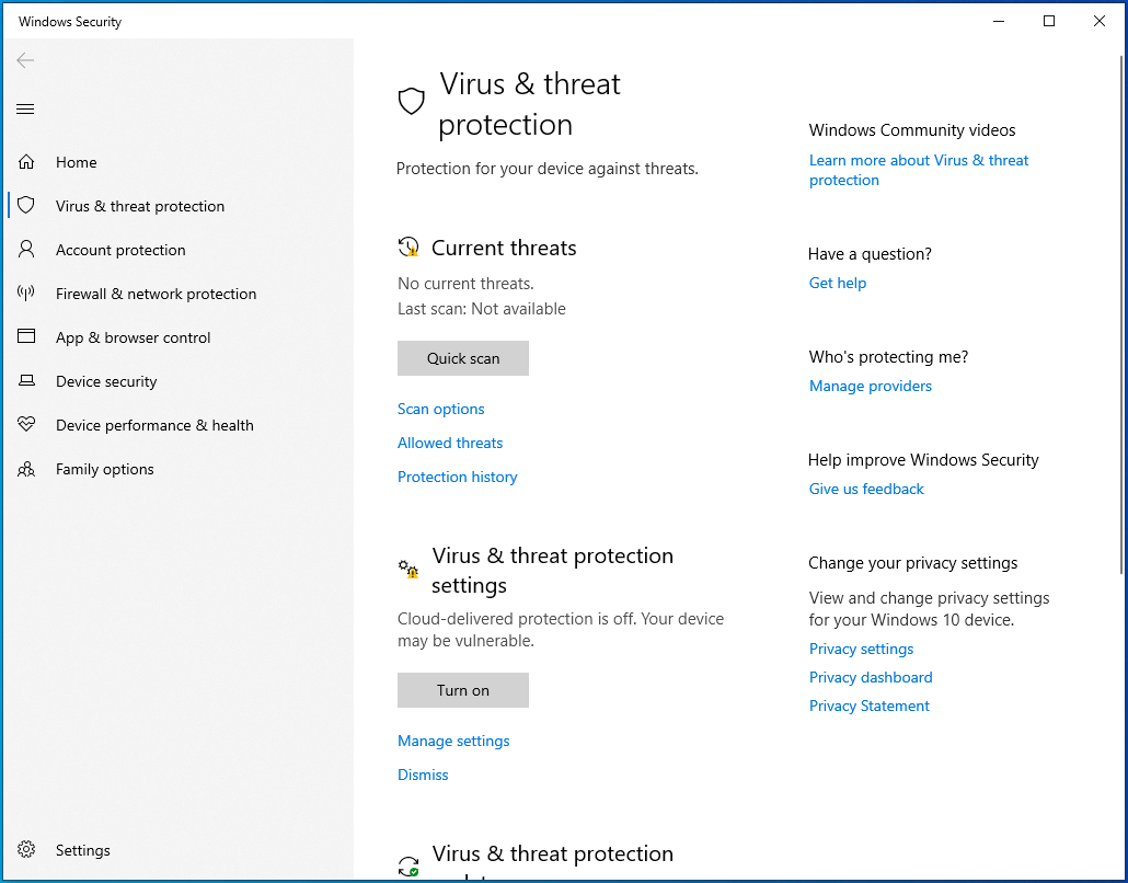 Click on Manage Settings under Virus & Threat Protection Settings.