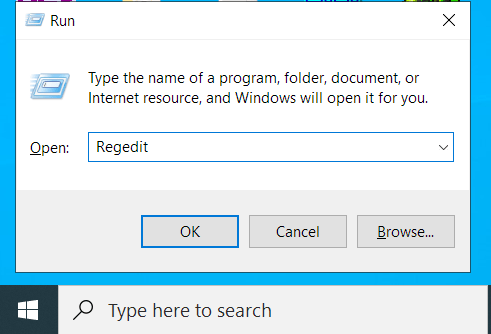 Type Regedit into Run and press Enter.