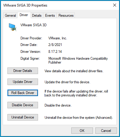 Click the Roll Back Driver button.