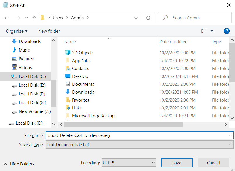 Save the file and add the .REG extension.