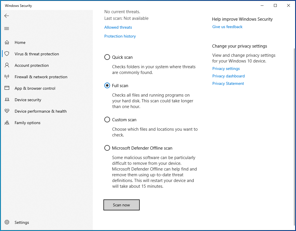 Click "Scan now" to proceed.