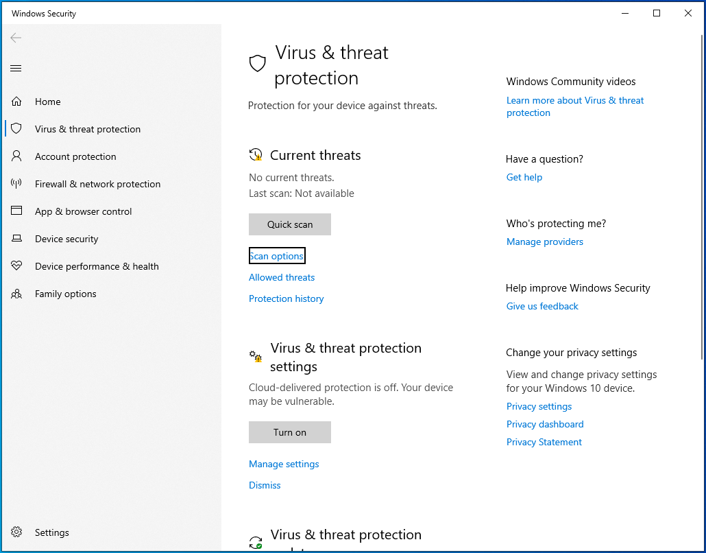 Click on Scan Options under Quick Scan.