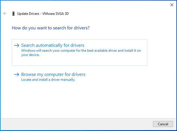 Select “Search automatically for drivers” to get your driver software updated.