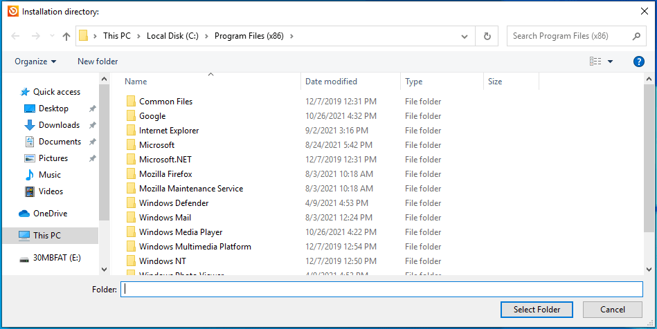 Choose an installation folder for the app.