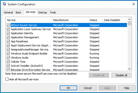 Go to the Services tab in System Configuration.