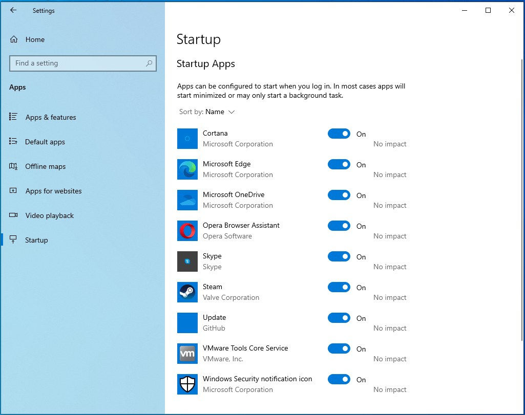 Navigate the Startup page.