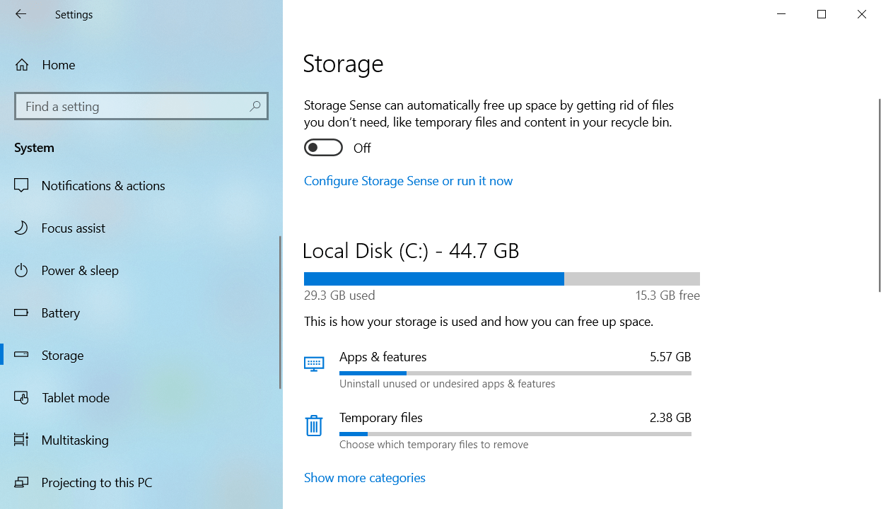 Toggle Storage to Off.