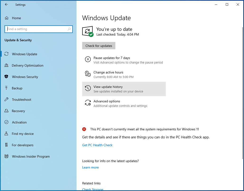 Click on "View update history."