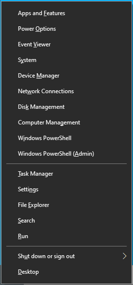 Launch the Windows + X Power User menu.