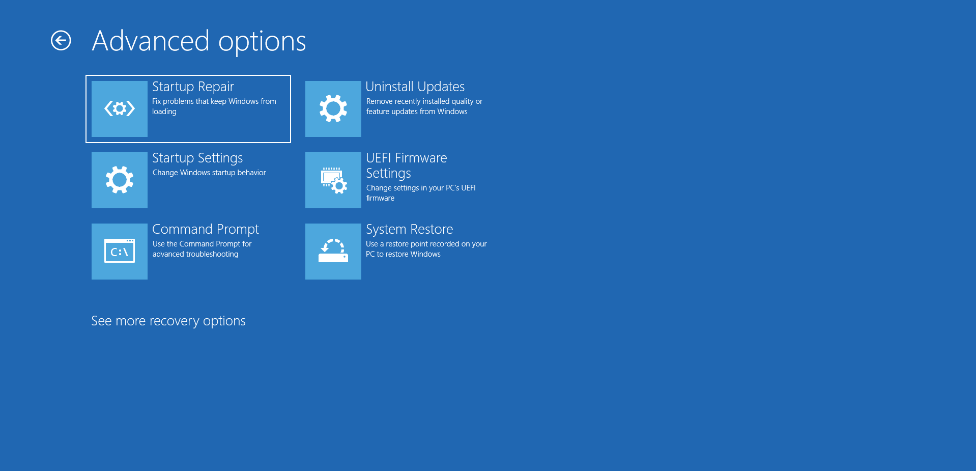 Go to Advanced options > Startup Settings